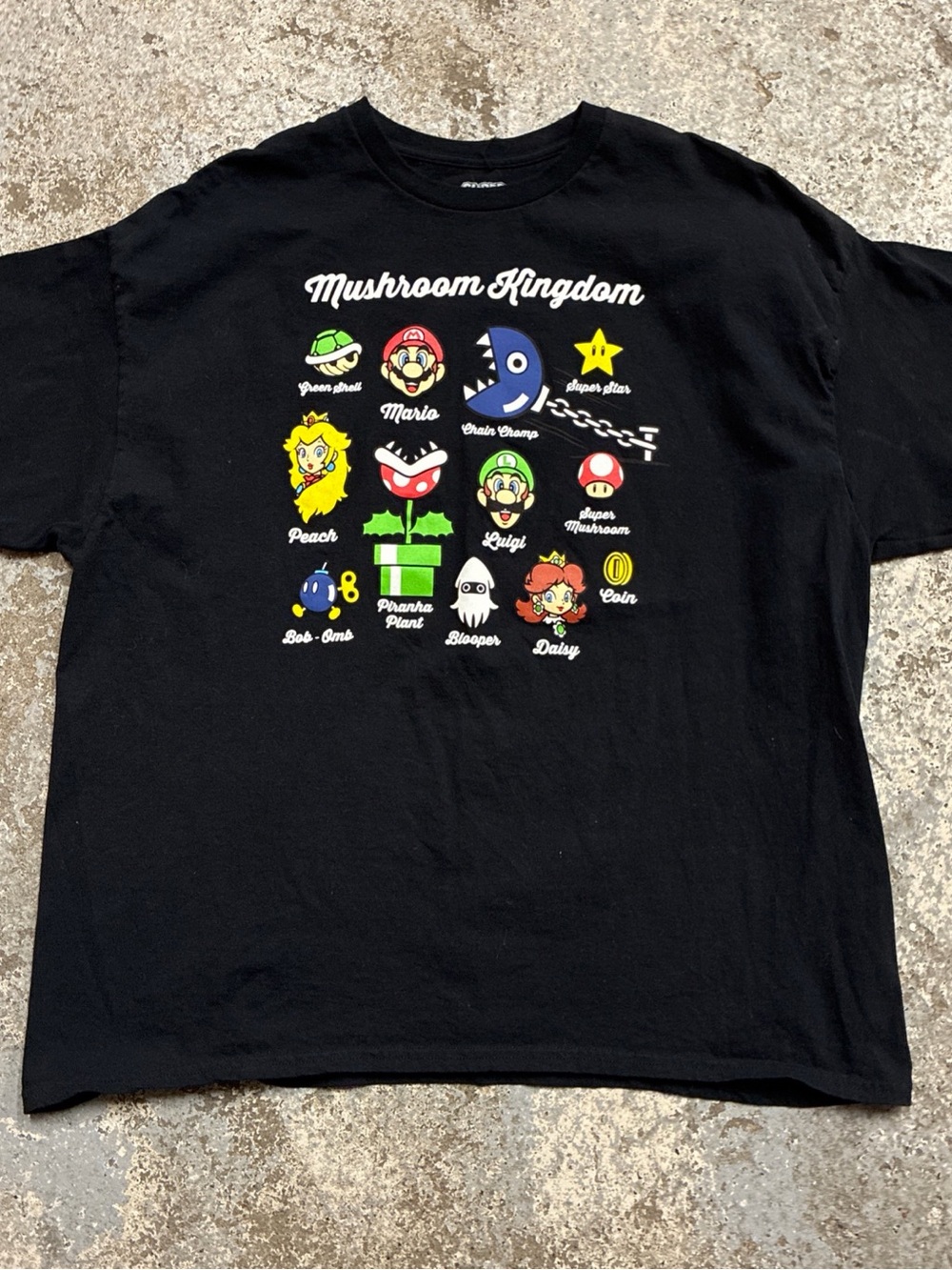 Nintendo Black Tee with Colorful Mushroom Kingdom Icons